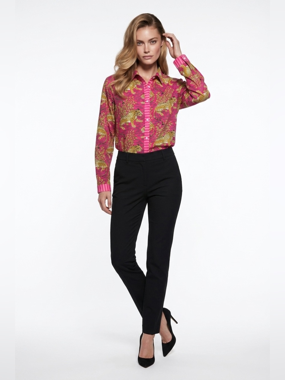 Printfresh Pink Leopard and Leaf Print Button-Up 312